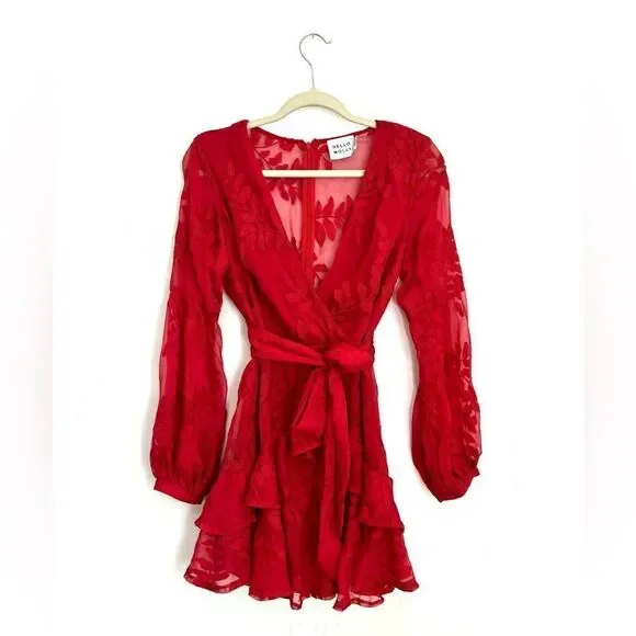 Hello Molly Red Long Sleeve Wrap Mini Dress - Picture 4 of 7